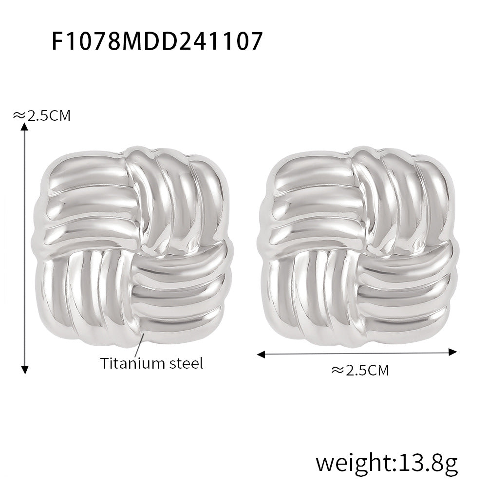 B廠-跨境歐美時尚個性方形斜條紋理不鏽鋼鍍金耳釘耳飾組合批發「F1274」24.11-3