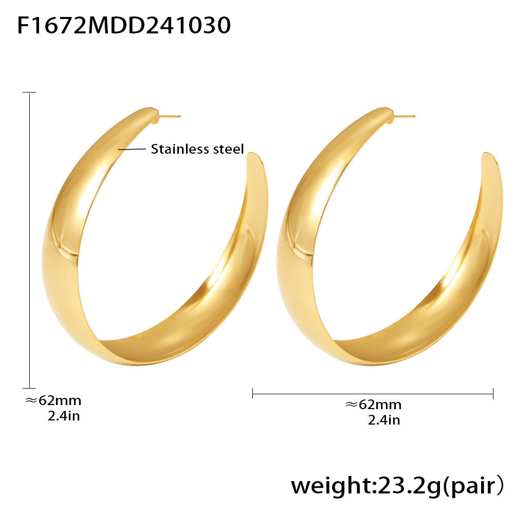 B廠-歐美誇張大圓圈耳環earring不鏽鋼鍍18k金時髦流行亮面耳飾「F1672」24.11-3