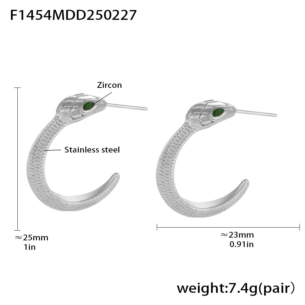 B廠-鋯石眼睛蛇形耳環流行款動物本命年耳飾不鏽鋼鍍真金保色潮「F1454」25.03-1