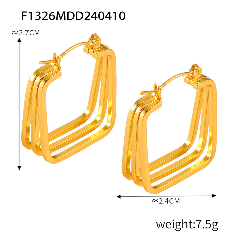 B廠-earrings歐美時尚鈦鋼復古多層鏤空耳環網紅同款氣質幾何耳飾批發「F1319-21-25-26」24.04-3