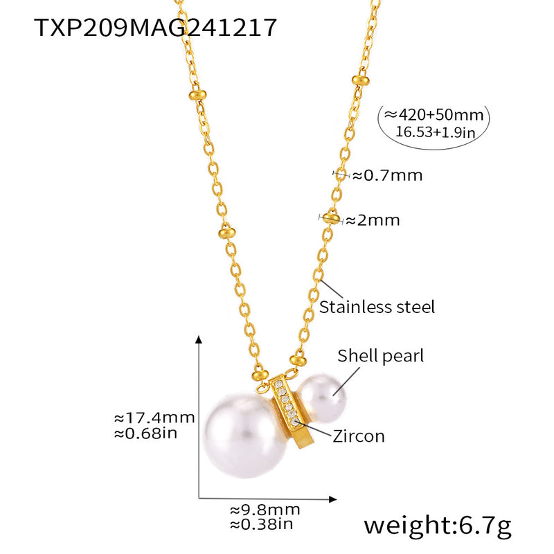 B廠-輕奢不鏽鋼CNC鑲鋯石貝珠項鍊星座符號耳釘首飾套裝送女友「TXF209-TXP209」24.12-3