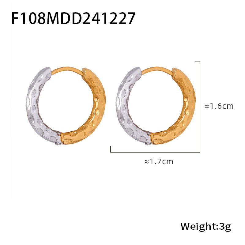 B廠-時尚簡約素圈耳環冷淡風氣質不鏽鋼鍍18K真金耳飾組合批發「F451」25.01-1