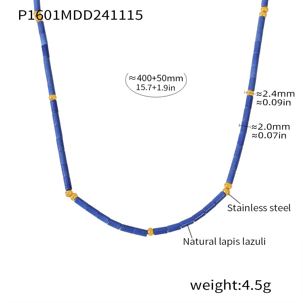 B廠-天然青金石串珠項鍊不鏽鋼鍍18k金小眾歐美跨境輕奢感首飾「P1601」24.11-4