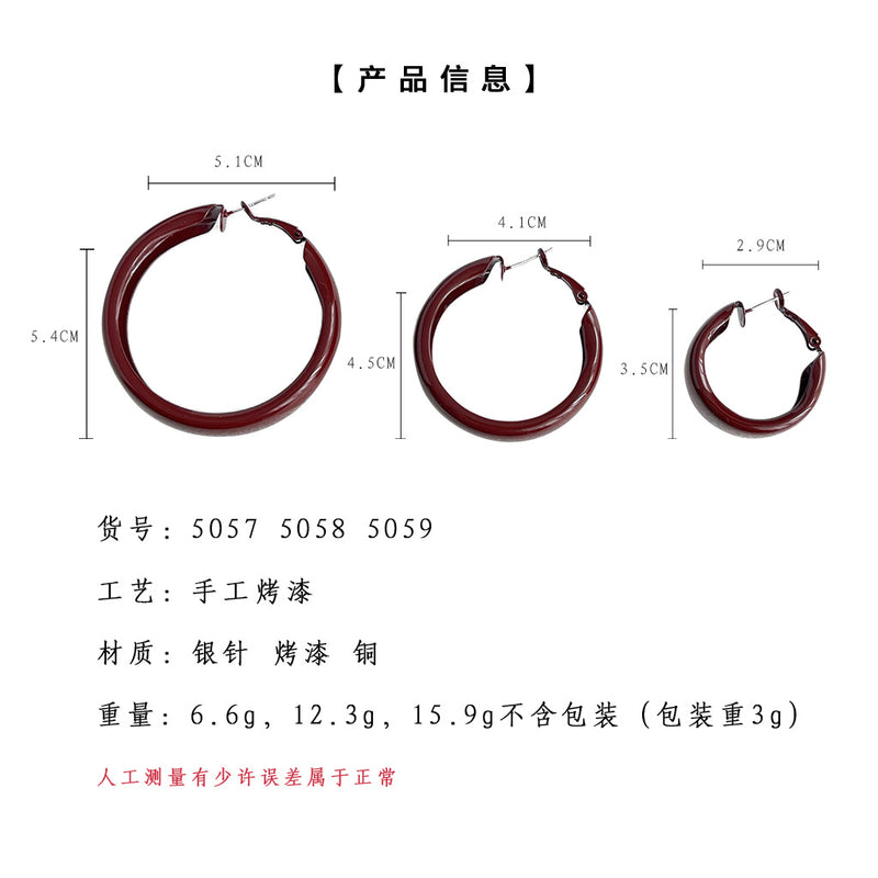 A廠-安可拉紅色大圈顯臉小烤漆質感幾何氣質高級感港風復古工廠耳飾女「5057-5059」24.11-1