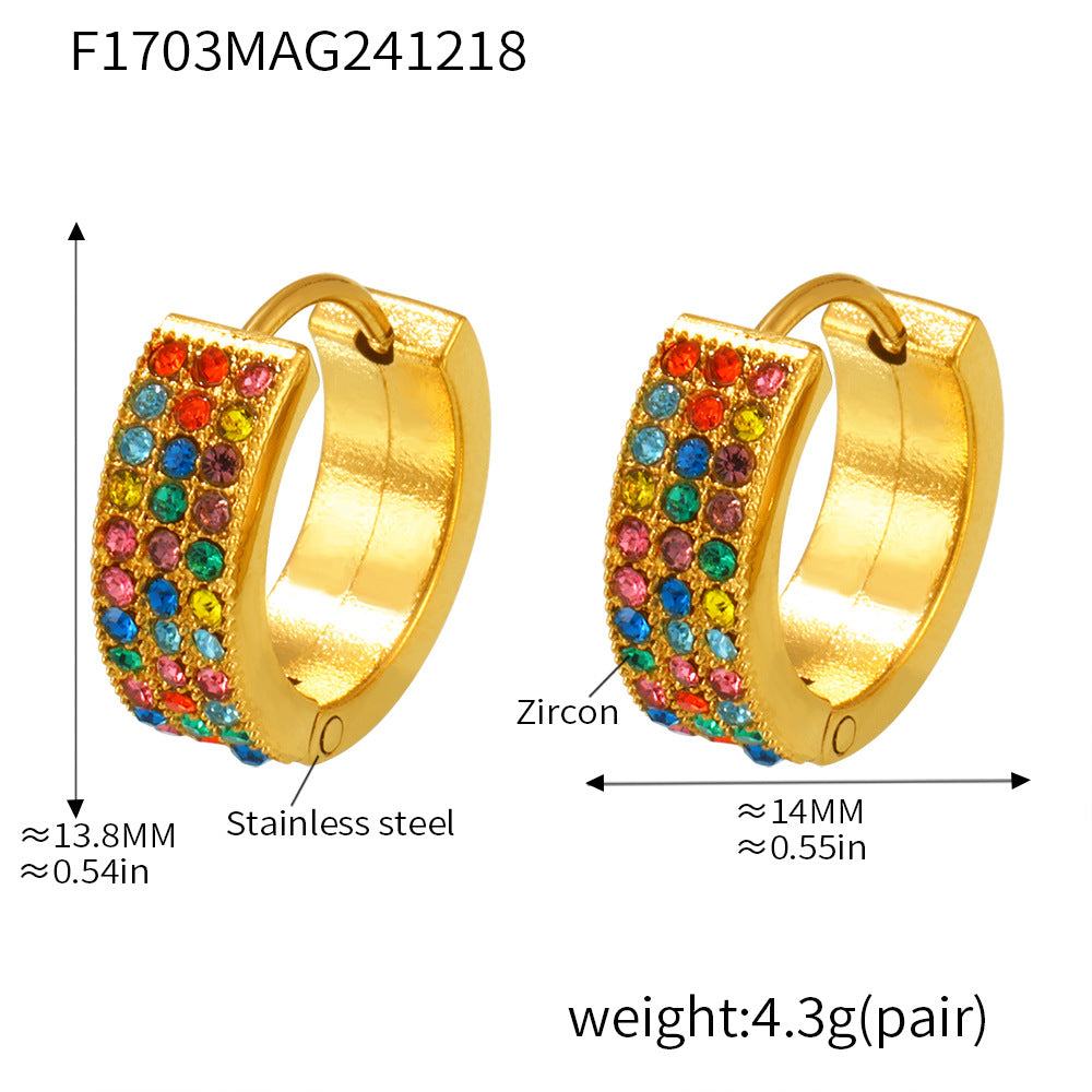 B廠-秋冬新款滿天星甜甜圈不鏽鋼鋯石耳環氣質PVD鍍18K真金耳飾「F1703」24.12-4