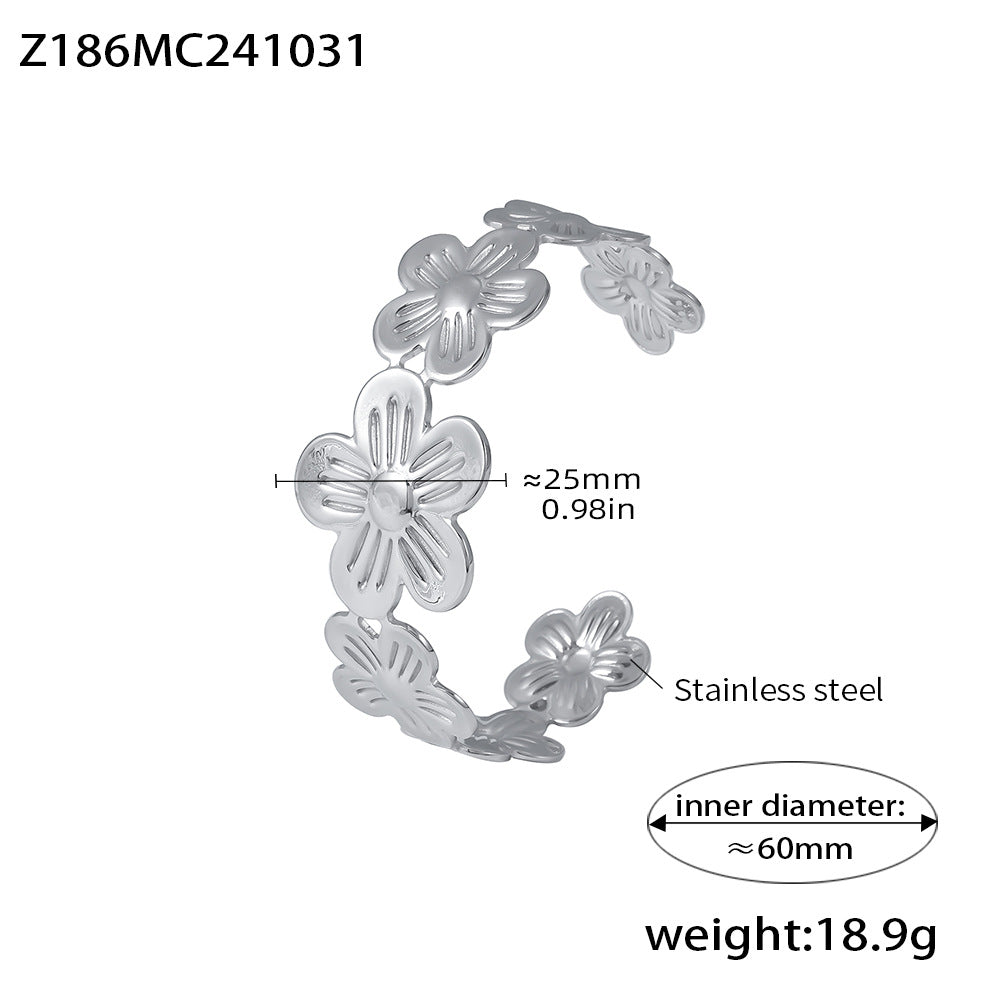 B廠-法國五瓣花拼接開口手鐲精緻氣質不鏽鋼PVD鍍真金鐲子「Z186」24.11-2