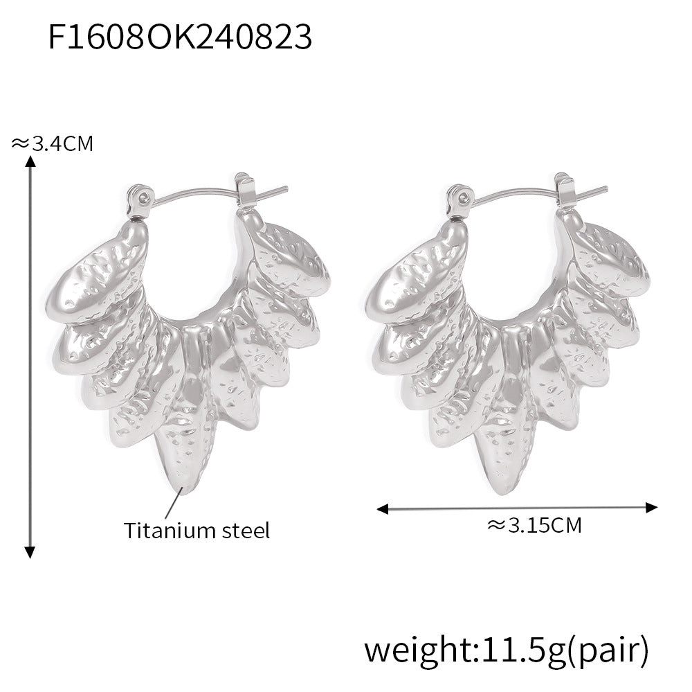 B廠-歐美樹葉造型空心耳環跨境新款鈦鋼18K Gold Plated  PVD氣質耳飾「F1608」24.08-5