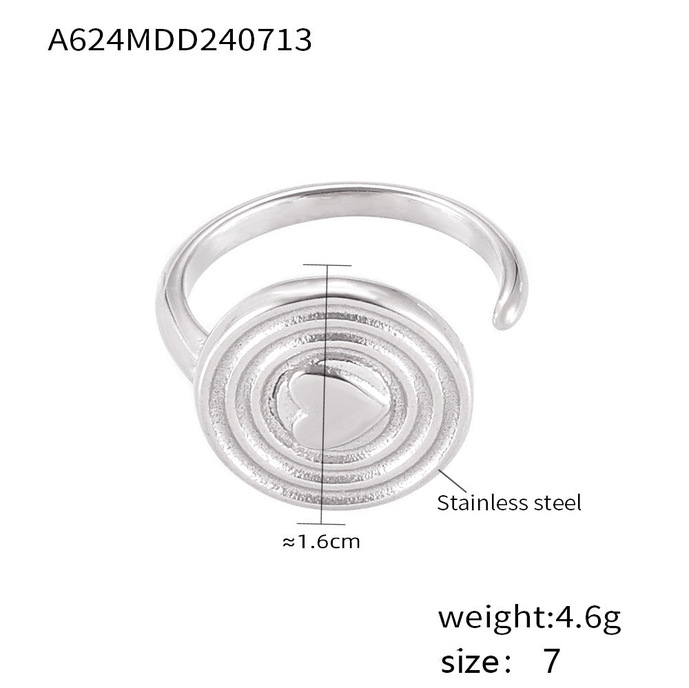 B廠-歐美chic風愛心錘紋戒指不鏽鋼鍍18k金開口復古設計小眾氣質飾品「A623-A624」24.07-3