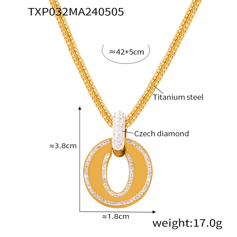 B廠-歐美跨境新品環環相扣微鑲鋯石吊墜法式鈦鋼鍍金小眾時尚百搭套裝「P032-E032」24.05-2