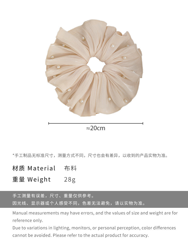 E廠-2025春季新款高級感流光絲滑鍛面褶皺珍珠大腸髮圈高端大號髮繩女「26624」25.03-2