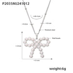 B廠-蝴蝶結施家貝珠鋯石鎖骨項鍊鈦鋼PVD電鍍真金不褪色飾品女「P2035」24.10-3