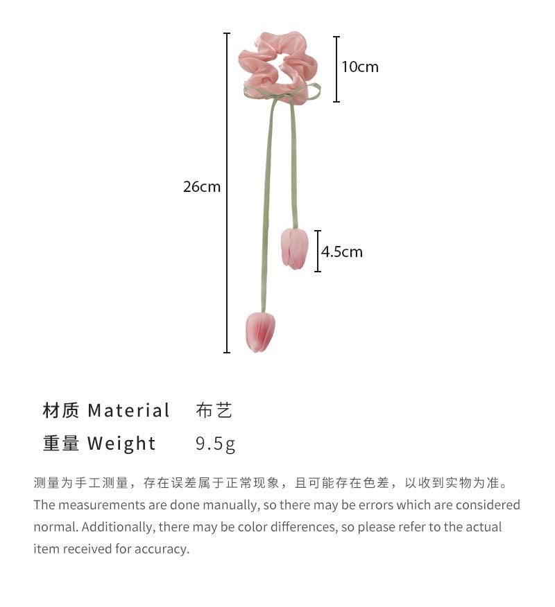 E廠-溫柔甜美鬱金香花朵大腸髮圈小眾設計感流蘇飄帶扎髮頭繩韓系髮飾「24977」24.03-3 - 安蘋飾品批發