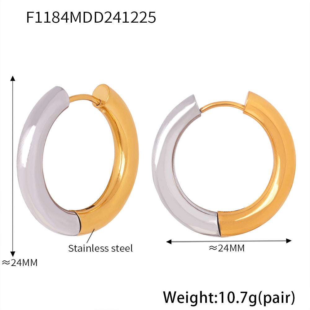 B廠-時尚簡約素圈耳環冷淡風氣質不鏽鋼鍍18K真金耳飾組合批發「F451」25.01-1