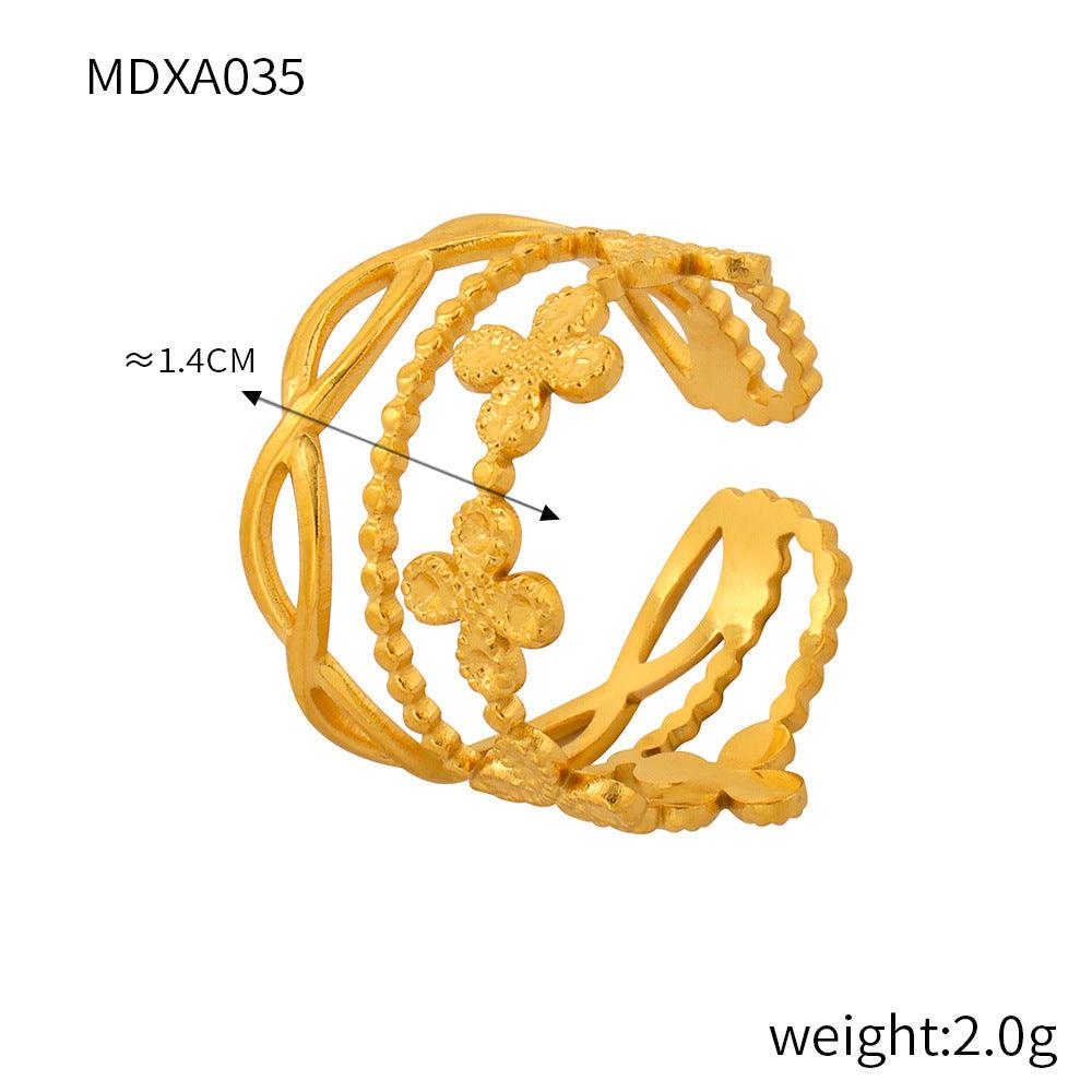 B廠-時尚通勤簡約幾何飾品鏤空多層紋理拼接設計感食指戒鈦鋼開口戒指「A030-39」24.03-5 - 安蘋飾品批發