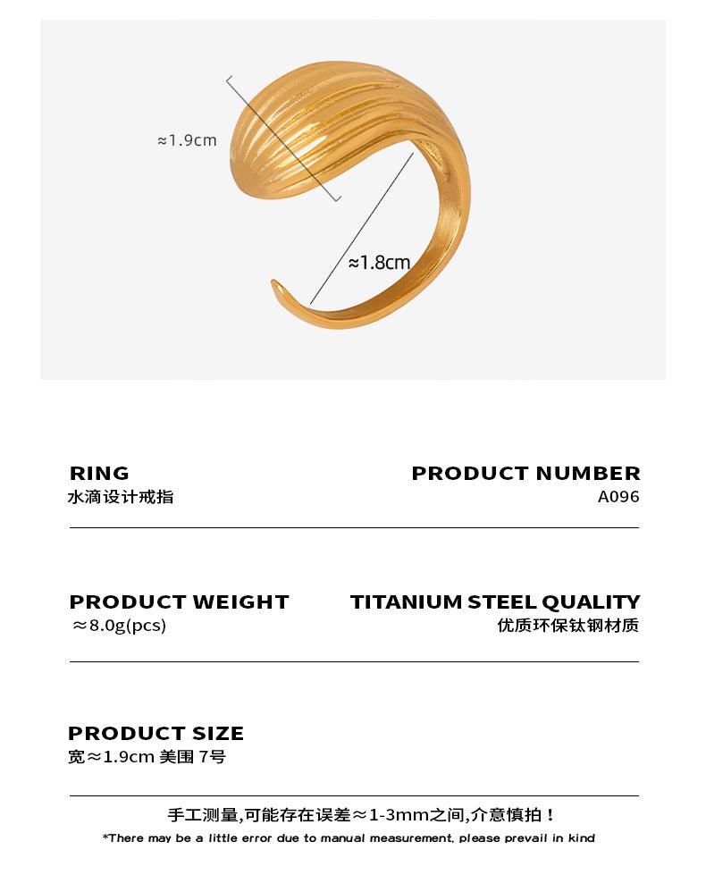 B廠-跨境歐美18K金色戒指條紋水滴復古ins個性小眾氣質指環百搭對戒女「A096」23.12-2 - 安蘋飾品批發