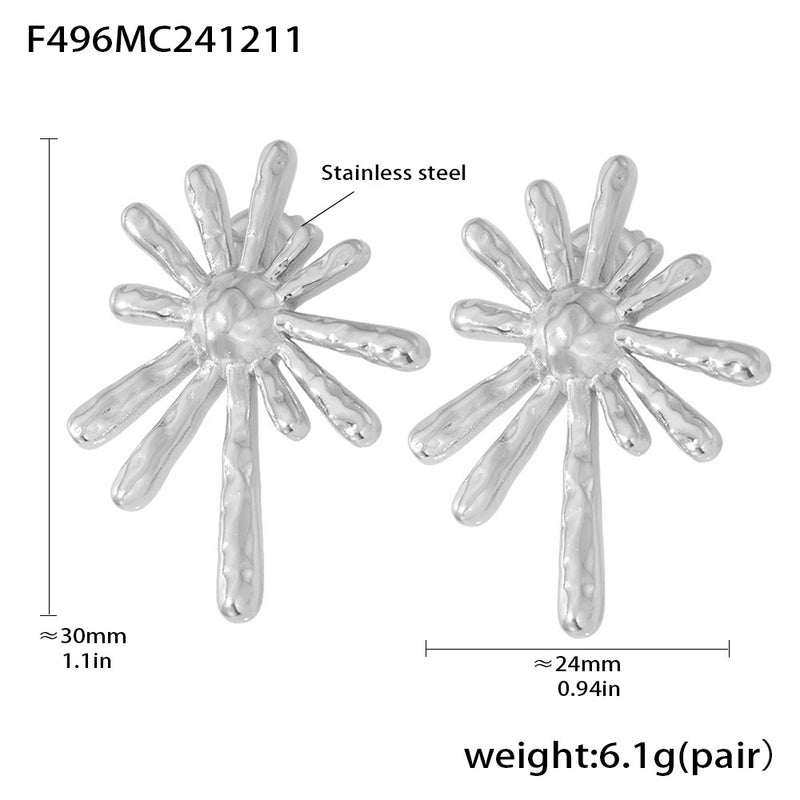 B廠-不鏽鋼18K金太陽花光芒放射狀耳釘INS跨境新款誇張個性耳飾「F496」24.12-3