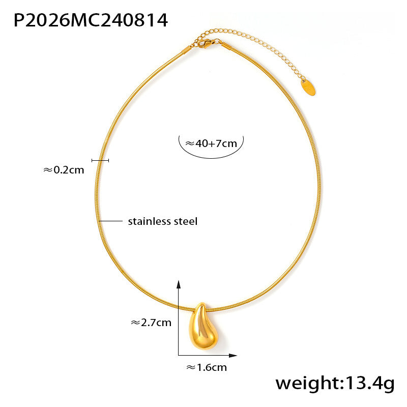 B廠-歐美熱銷冷淡風金色水滴形吊墜項圈小眾時尚設計不鏽鋼鍍18k真金「P2026」24.08-4