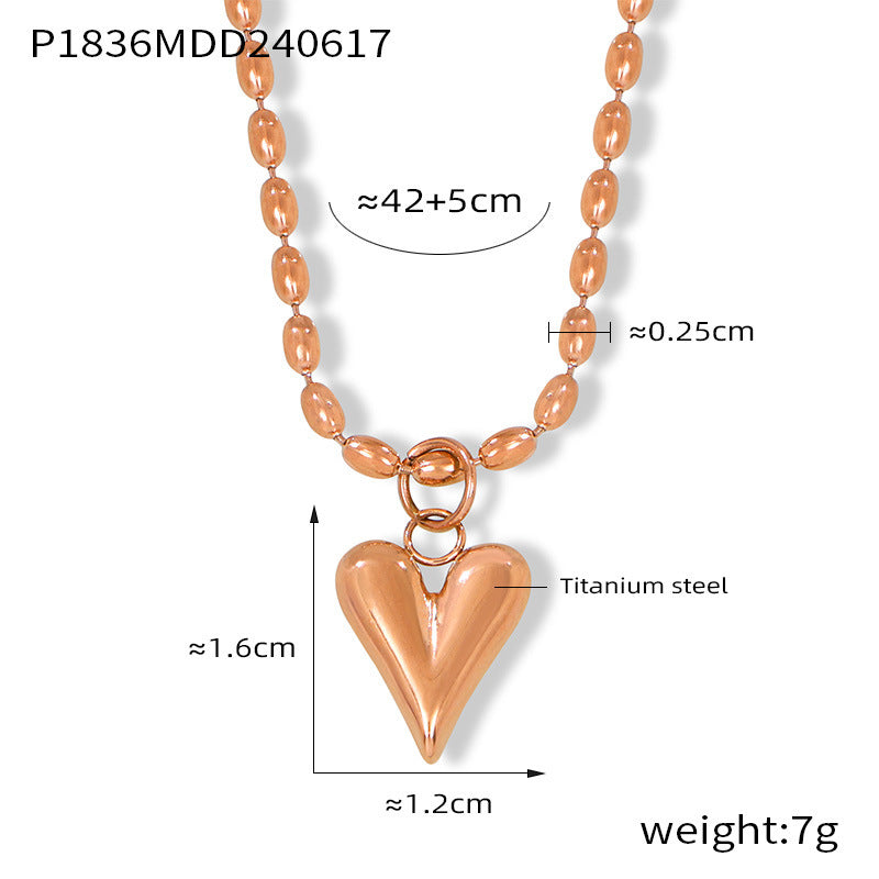 B廠-歐美ins輕奢小眾設計愛心米珠項鍊時尚氣質百搭鈦鋼鍍18k金鎖骨鏈「P1836」24.06-3