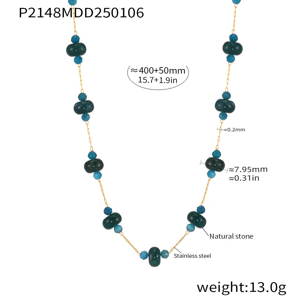 B廠-手工半珠碧璽天然石項鍊不鏽鋼電鍍18k金時尚輕奢頸鏈首飾「P2148」25.01-2