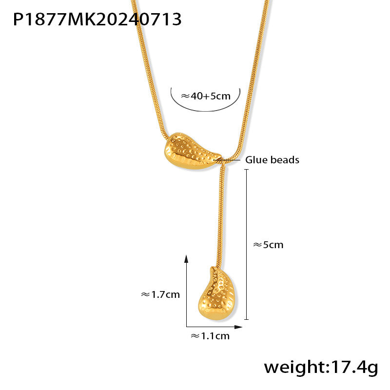 B廠-跨境歐美新款流蘇水滴項鍊小眾輕奢感設計疊戴風鈦鋼鍍18k金飾品「P1877-P1694」24.07-3