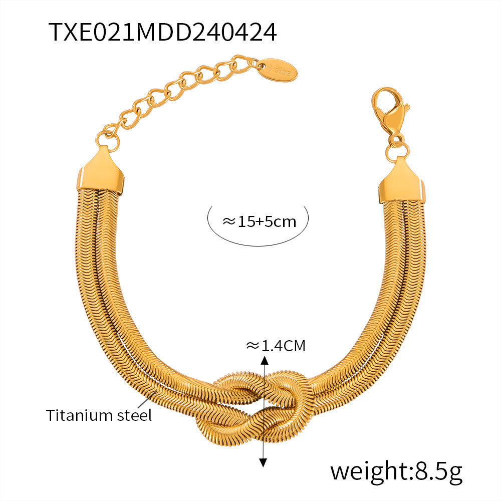 B廠-歐美簡約百搭鈦鋼蛇形鏈編織打結鈦鋼金屬小眾設計感時尚飾品套裝項鏈手鏈「P021-E021」24.05-1