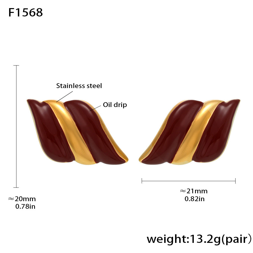 B廠-時髦砝碼彩釉翅膀耳釘不鏽鋼PVD電鍍18K真金潮流耳飾組合款「F1568-F1070」25.02-1