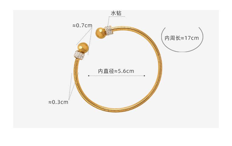 B廠-日韓風簡約時髦設計高級感鈦鋼鍍金不掉色小眾手鐲鑲鑽圓珠手飾品「Z012」23.04-4 - 安蘋飾品批發