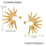 B廠-歐美氣質復古C字太陽花耳環女不鏽鋼鍍18k金朋克個誇張設計感耳釘「F1249」24.08-3