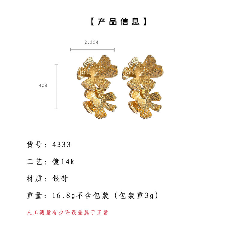 A廠-中古重工質感鍍14K一款兩戴立體花朵耳環女氣質工廠新款耳環飾品「4333」24.06-3