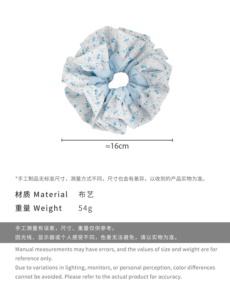 E廠-韓系溫柔藍色碎花高彈力髮圈大腸圈大號丸子頭盤髮頭花髮繩頭飾女「26579」25.03-1