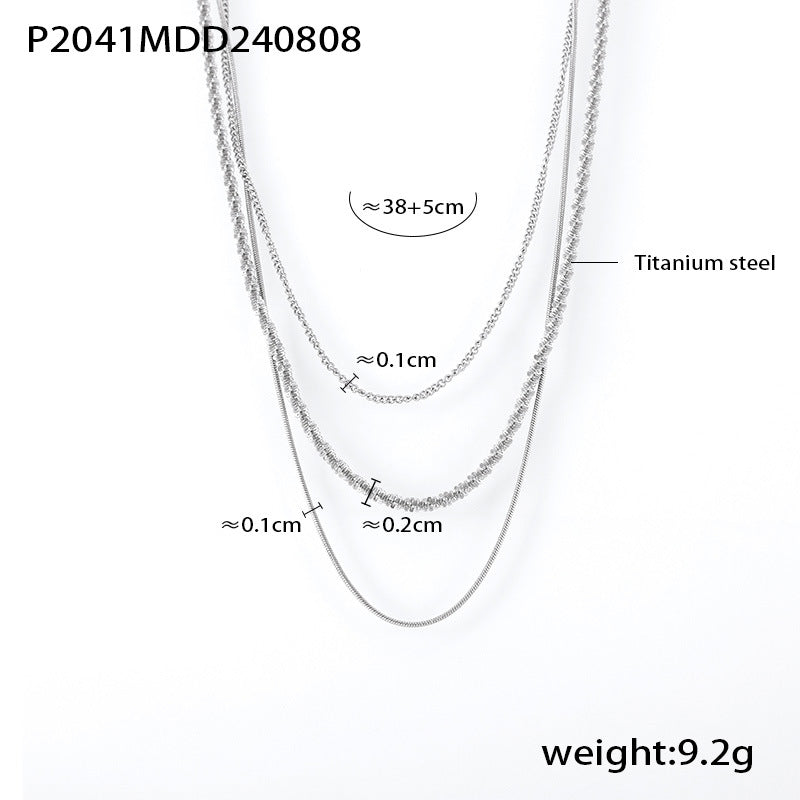 B廠-歐美跨境時尚古巴鈦鋼項鍊嘻哈風多層疊戴choker女時尚潮流鎖骨鏈「P2041」24.08-3
