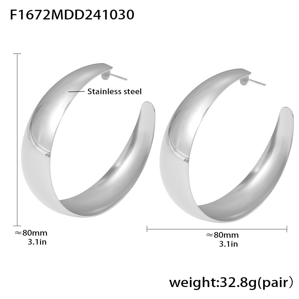 B廠-歐美誇張大圓圈耳環earring不鏽鋼鍍18k金時髦流行亮面耳飾「F1672」24.11-3