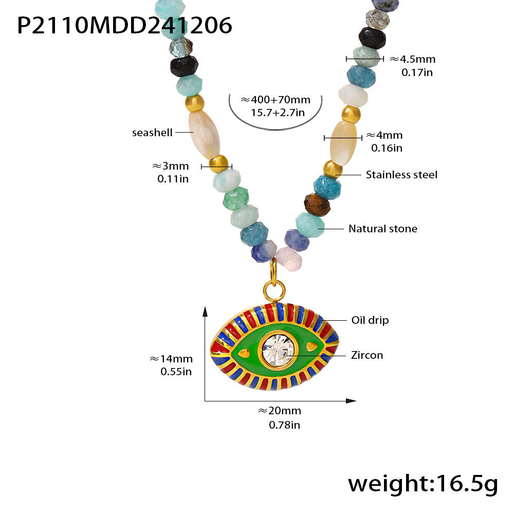 B廠-尼泊爾創意惡魔之眼天然石串珠項鍊復古民族風不鏽鋼首飾女「P2110」24.12-2