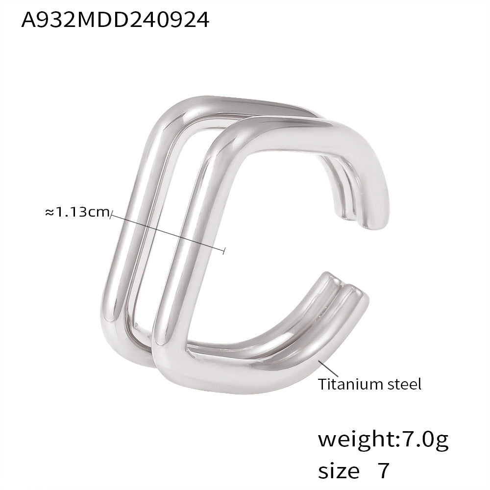 B廠-INS風簡約雙層鏤空U形開口戒指 小眾創意鈦鋼鍍18K金歐美跨境飾品「A932」24.10-1