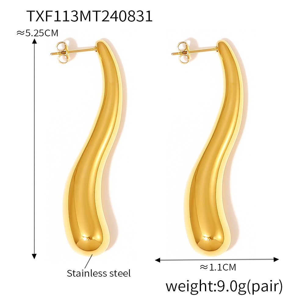 B廠-歐美跨境簡約長條水滴空心吊墜新款項鍊不鏽鋼耳環時尚套裝批發女「TXF113-TXP113-P873」24.09-1