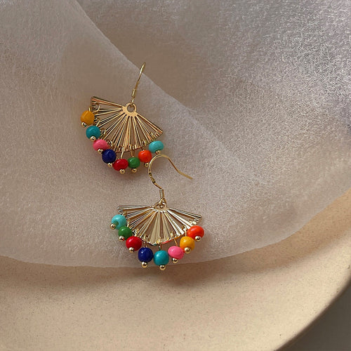 A廠-波西米亞度假風手工彩色米珠耳環設計感民族風扇形幾何高級感耳飾「1103」24.05-4