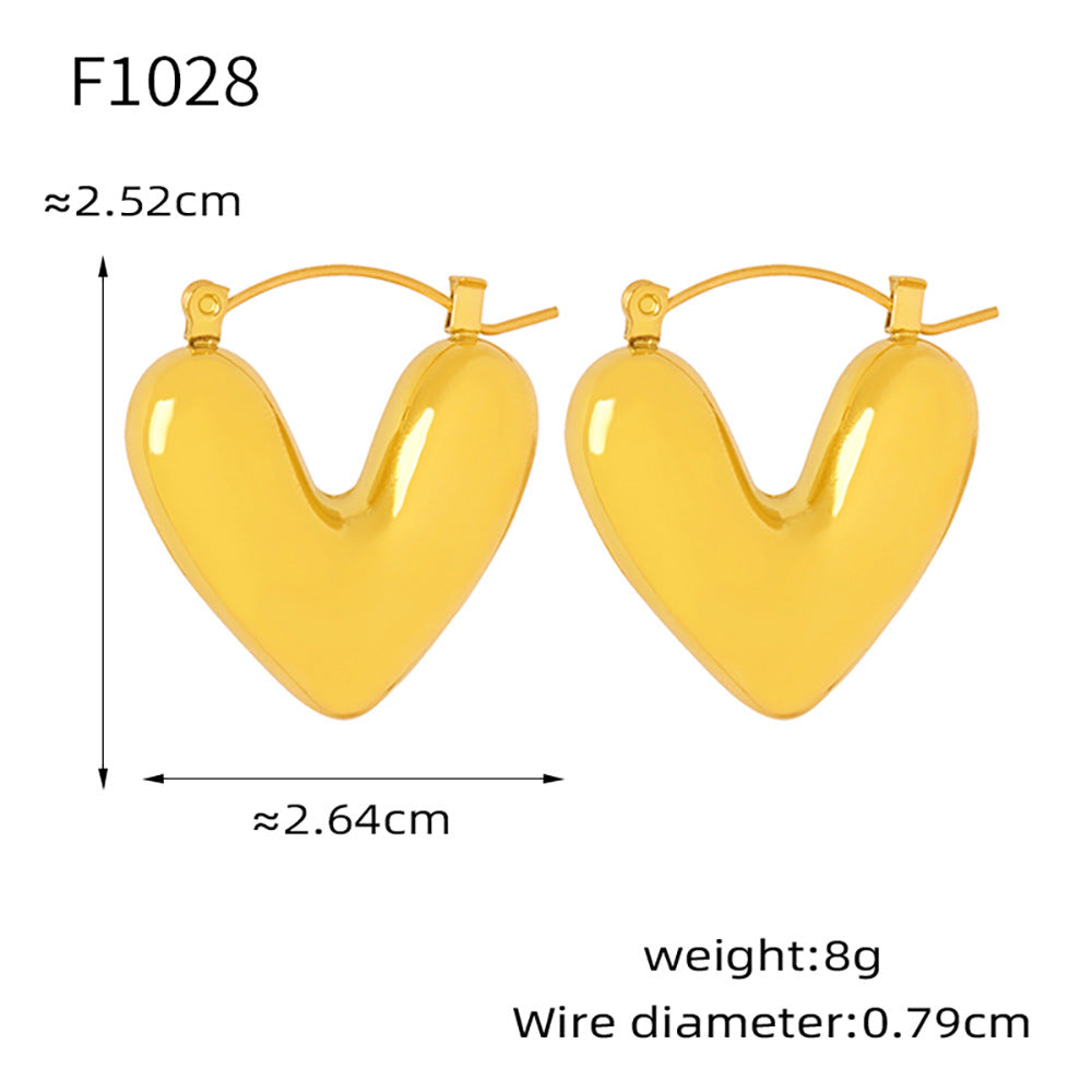 B廠-赫本風鑲鑽桃心耳環耳釘時尚簡約不鏽鋼電鍍18K金愛心耳飾「F030」24.12-4