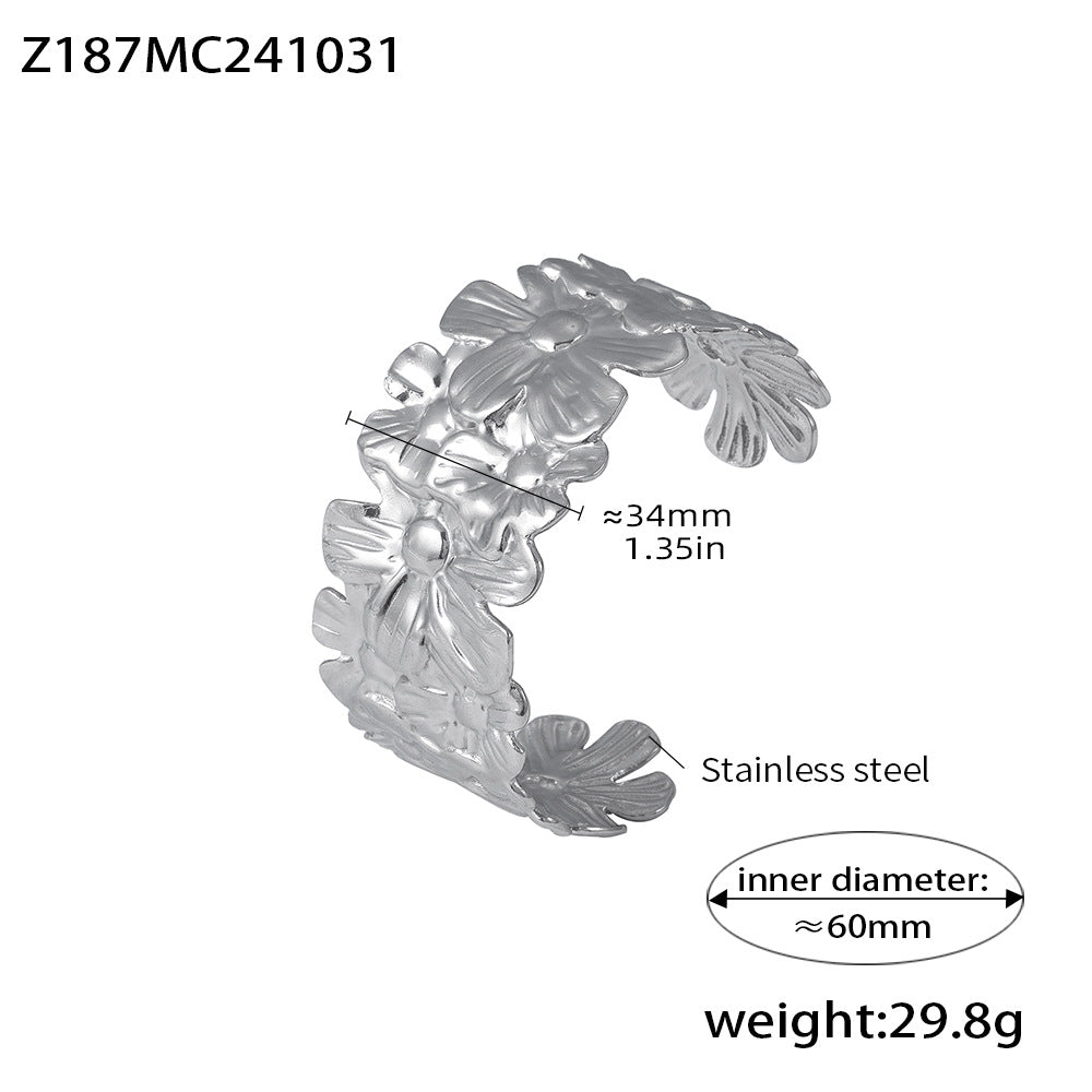B廠-歐美熱銷款誇張花朵花瓣開口手鐲不鏽鋼鍍18K真金跨境專供「Z187」24.11-2