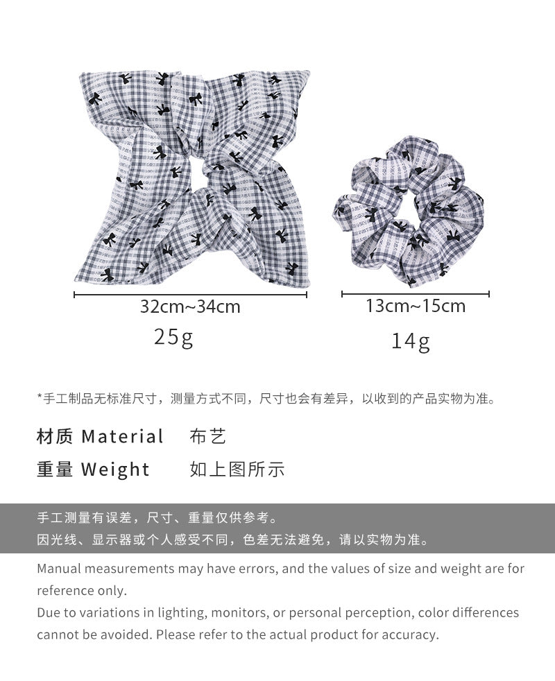 E廠-學院風藍格子蝴蝶結大腸髮圈方巾可愛少女日常扎馬尾皮筋春款髮飾「26473」25.02-1