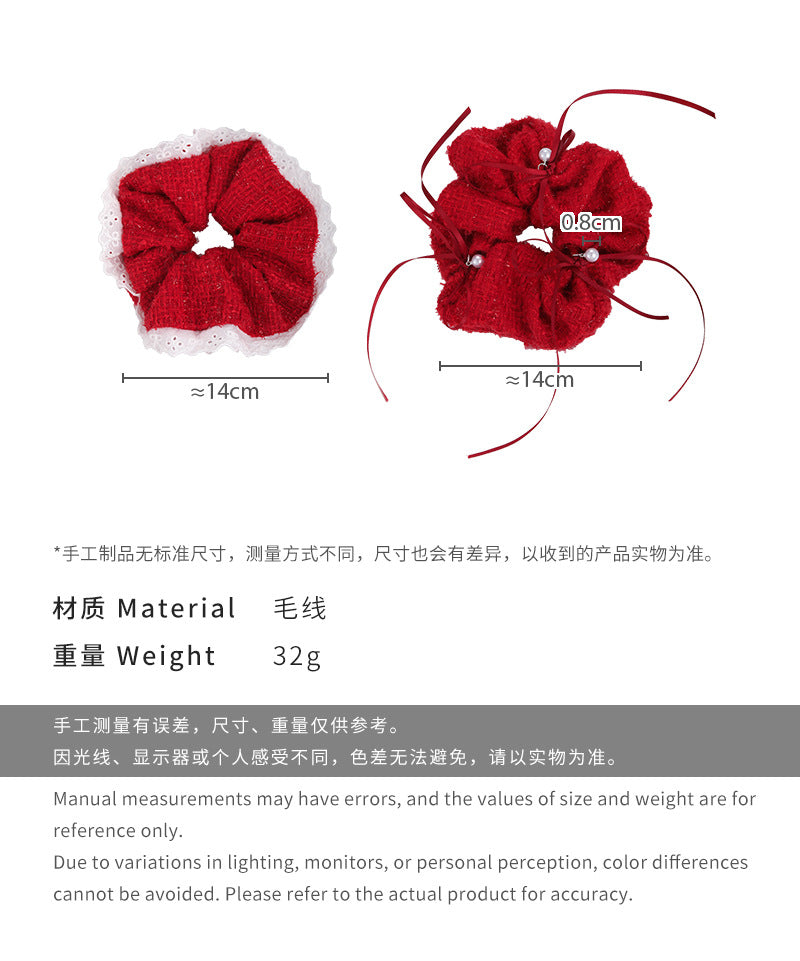 E廠-蕾絲花邊喜慶紅色頭花髮圈安可拉紅大腸髮圈髮繩頭繩百搭拍照頭飾「26258」24.11-3