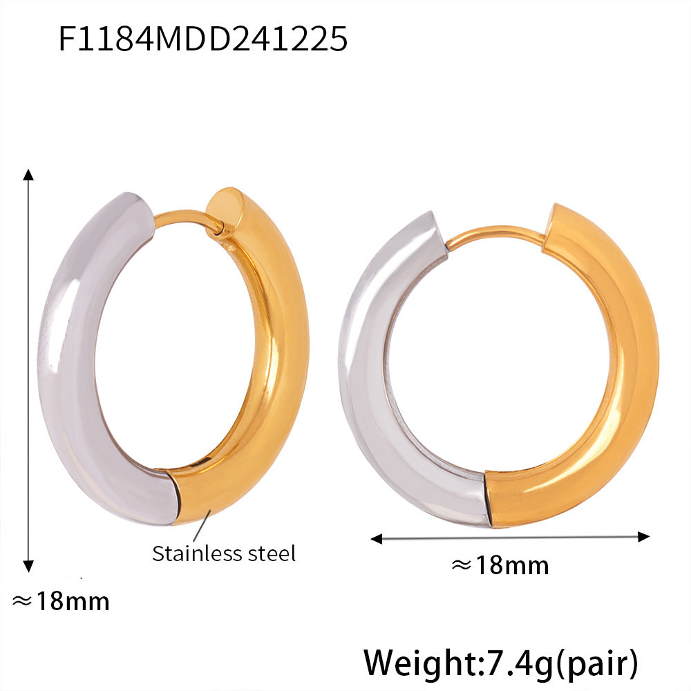 B廠-時尚簡約素圈耳環冷淡風氣質不鏽鋼鍍18K真金耳飾組合批發「F451」25.01-1