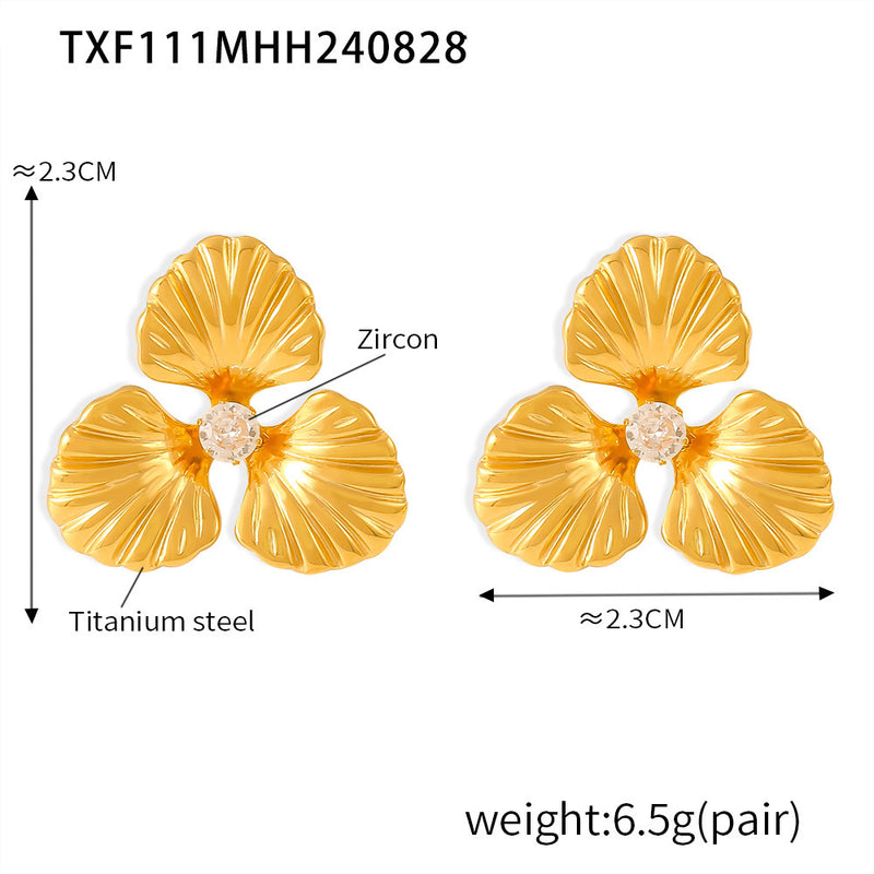 B廠-輕奢感ins風珍珠花戒指朵鈦鋼18k金不掉色開口可調節指環時尚耳飾「F111-A110」24.09-1