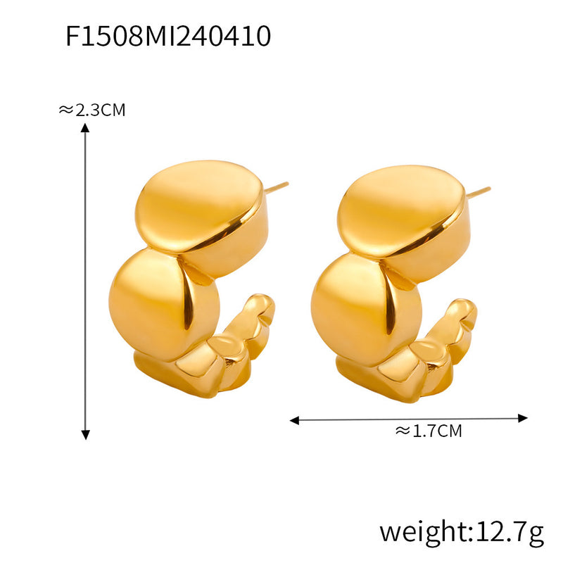 B廠-INS風輕奢鈦鋼鍍18k金耳釘女幾何圓形漸變耳環復古時尚耳圈耳飾「F1508」24.04-3