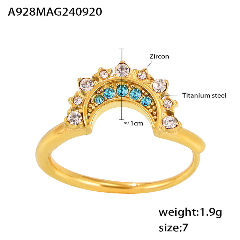 B廠-歐美跨境日月同輝鋯石戒指ins風小眾超細開口調節鈦鋼rings食指戒「A927-A928」24.09-4