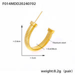 B廠-歐美小眾設計螺紋耳釘幾何C形個性時尚紋理感潮流復古鈦鋼耳飾「F014」24.07-2
