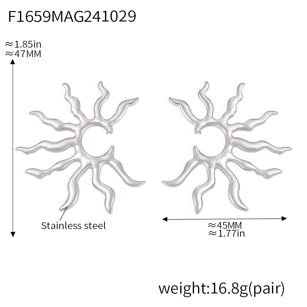 B廠-熱賣新款太陽花誇張耳環不鏽鋼PVD電鍍保色流行時髦耳飾品「F1659」24.11-1