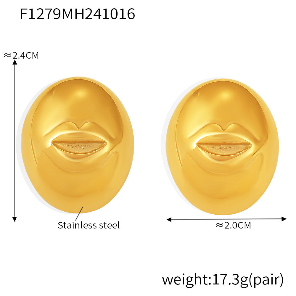 B廠-歐美INS風醫用鈦鋼微笑嘴唇圓球耳釘網紅氣質耳飾「F1279」24.10-4