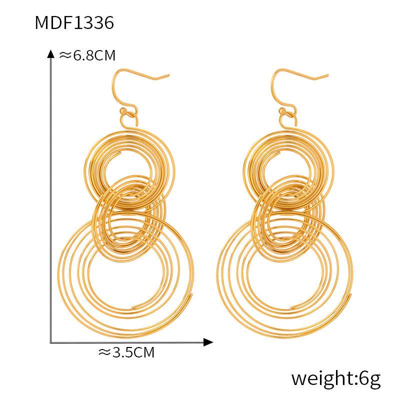 B廠-歐美長款個性鈦鋼鍍金多層圓圈耳環女式新款誇張彈簧型大圓圈耳墜「F1336」24.03-2 - 安蘋飾品批發