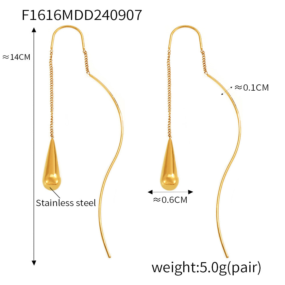 B廠-跨境熱銷水滴流蘇女式耳環 輕奢小眾設計不鏽鋼耳線耳墜耳飾批發「F1616」24.09-2