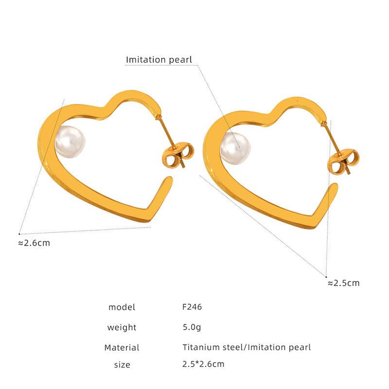 B廠-小眾桃心鑲嵌仿珍珠巴洛克墜子多種形狀耳飾耳環不掉色鈦鋼飾品「F094」23.07-1 - 安蘋飾品批發